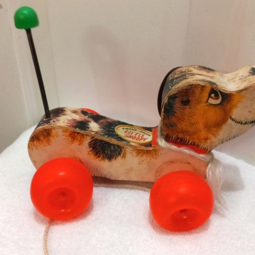 Fisher Price Vintage 1968 Little SnoopyDog Pull Toy W/Shoe wood#693
